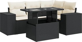 vidaXL 5 részes fekete polyrattan kerti kanapészett párnákkal
