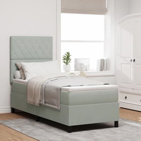 Boxpring Ágy Matrac Közép Szürke 80x200 cm Bársony