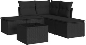 vidaXL 6 részes fekete polyrattan kerti ülőgarnitúra párnákkal
