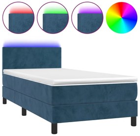 sötétkék bársony rugós és LED-es ágy matraccal 80 x 200 cm