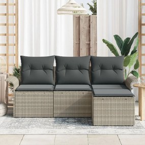4 darabos kerti kanapé szett párnákkal világosszürke poli rattan