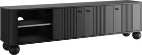 Vesper TV-szekrény 187 cm háromajtós - fekete / fekete fogantyúk / gömb lábak