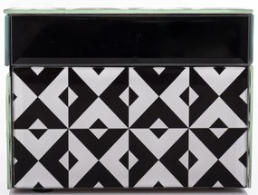 Vetrario design fekete-fehér pepita üveg ékszertartó doboz fekete béléssel 9x12x12cm