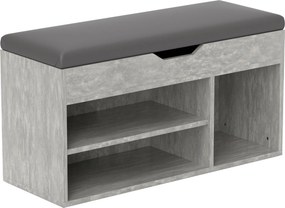 HOMCOM Párnázott Bejárati Cipőtartó, Helytakarékos Cipőállvány 3 Rekesszel, PU Bőr Üléssel, Nappali és Előszoba Használatra, 80x30x43 cm, Fekete és Sz