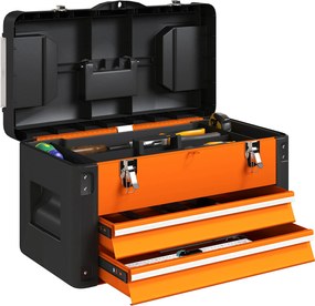 HOMCOM Üres Szerszámtartó, 49,7 x 25,3 x 28,9 cm-es Doboz Fiókkal, Mini Doboz, Felső Rekesz, Fogantyú, Acél Szerszám Készlet, Narancssárga | Aosom