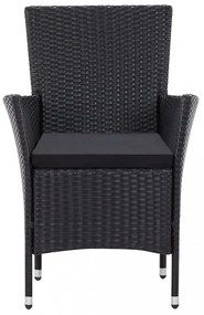 9-részes fekete polyrattan kültéri étkezőszett párnákkal