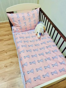 Pamut gyereklepedő Kutya rózsaszín TiaHome - 1x Párna 90x70cm, 1x Paplan 140x200cm
