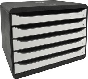Irattároló, műanyag, 5 fiókos, EXACOMPTA BIigBox Glossy, fekete-fehér (EX3087213D)