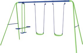 Outsunny Zöld Hintaállvány Kültéri Hinta Készlet 2 Hintával, Libikókával, Fém Keretes Gyermek Hinta, Állítható Kertihinta Gyerekeknek | Aosom