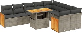 vidaXL 10 részes szürke polyrattan kerti ülőgarnitúra párnákkal