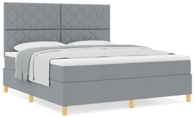 Boxspring ágy matraccal, világosszürke, szuper king, szövet