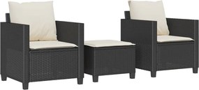 vidaXL 3 részes fekete polyrattan bisztrógarnitúra párnával