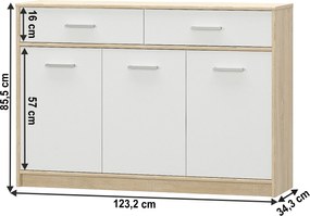 komód 3D2S, fehér/tölgy sonoma, TEYO
