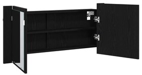 LED Tükörszekrény Fekete Tölgy 100x12x45 cm Fa