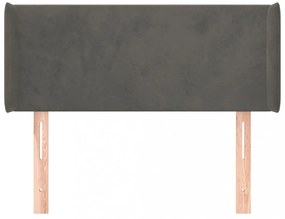 sötétszürke bársony fejtámla szárnyakkal 83x16x78/88 cm