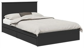 vidaXL Tárolós Ágy fejtámlával fiókkal Fekete 135 x 190 cm Faanyag