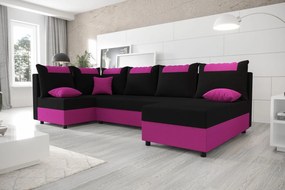 SANVI kinyitható U-alakú sarok ülőgarnitúra - rózsaszín / fekete