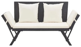 fekete polyrattan kerti pad párnával 176 cm
