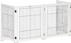 PawHut Összecsukható Kutyabezárás 264x77 cm 4-Panele Fa Kiskapu Lábakkal és Kerettel Ajtókhoz, Lépcsőkhöz, Átjárókhoz - Fehér | Aosom