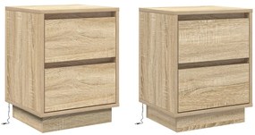 Éjjeli Szekrények LED Fényekkel 2 db Sonoma Tölgy 39x34.5x50 cm