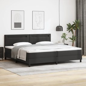 fekete boxspring ágy matraccal, 200 x 200 cm, műbőr