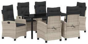 vidaXL Kert étkező szett párnával 7 pcs Világosszürke polirattan