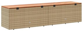 bézs polyrattan és akácfa kerti tárolóláda 220 x 50 x 54 cm
