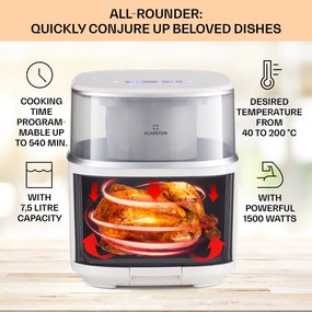 Klarstein Air Bloom, forrólevegős fritőz, 1500 W, 7,5 l, 16 program, gőzölő funkcióval