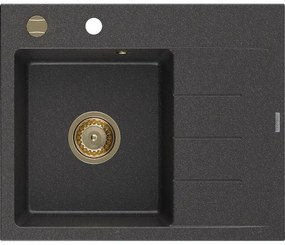 Mexen Ben 1 rekeszes mosogató csepegtetővel, balos 600 x 500 mm, fekete pöttyös, arany szifonnal - 6522605000-76-G