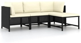vidaXL 4 részes fekete polyrattan kerti kanapészett párnákkal