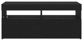 TV Szekrény LED Világítással, Fekete Tölgy, 90x35x40 cm, Műanyag, Fa