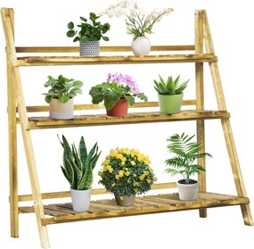 Outsunny Összecsukható Virágtartó Állvány Fenyőfából, 3 Szintű Kültéri Polc Növényeknek, Virágcserép Tartó 100x37x93cm | Aosom