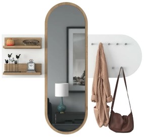 Fali akasztó tükörrel Pomi White and Walnut