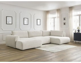 Krémszínű kordbársony kinyitható sarokkanapé (bal oldali-U alakú) Lucien – Bobochic Paris
