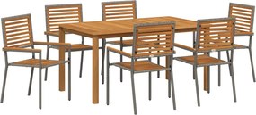 vidaXL Kert étkező szett 7 pcs Szürke Tömör Akácfa