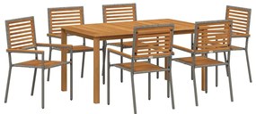 vidaXL Kert étkező szett 7 pcs Szürke Tömör Akácfa