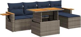vidaXL 6 részes szürke polyrattan akácfa kerti ülőgarnitúra párnákkal