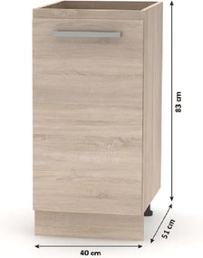 Alsószekrény 40 1DV, tölgy sonoma, NOVA PLUS NOPL-054-0S