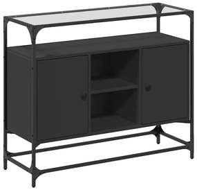 fekete szerelt fa tálalószekrény üveglappal 98 x 35 x 81 cm