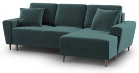 Petróleum színű bársony kinyitható tárolóhelyes sarokkanapé (jobb oldali-heverő résszel) Kyoto – Cosmopolitan Design