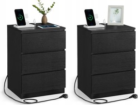 Fekete éjjeliszekrény töltő funkcióval 2 db Kávés 3 fiókos