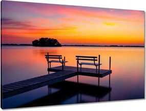 Vászonkép 90x60 Naplemente tó