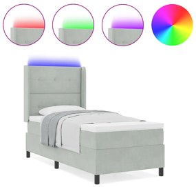 Dobozrugós Ágy Matrac és LED Fénnyel Szürke 80x200 cm Bársony