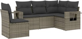 vidaXL 5 részes szürke polyrattan kerti ülőgarnitúra párnákkal