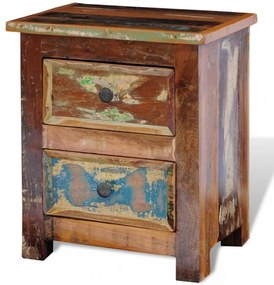 kétfiókos tömör újrahasznosított fa éjjeliszekrény