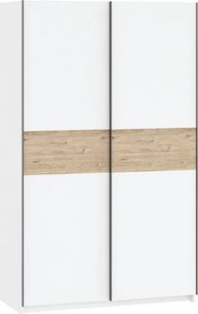 BERNO ruhásszekrény, 120 cm | Fehér + hickory tölgy