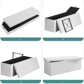 Puff, összecsukható puff tároló pad ottomán 120l, fehér, 110 x 38 x 38 cm