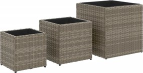 vidaXL 3 db szürke polyrattan kerti ültetőláda
