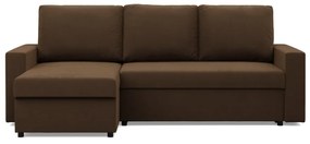 Zeus sarokkanapé, 2 ágyneműtartóval, egyenes kartámasz, szövet anyag, univerzális oldal, hab töltet, barna