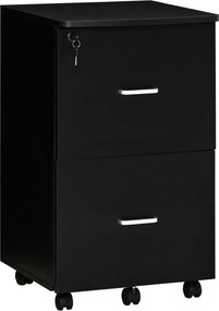 Vinsetto Irodai és Tanulmány Szekrény 2 Zárható Fiókkal, Irodai Pedál 5 Kerekekkel és Asztallappal, MDF és Forgácslap Fájl Szekrény, 43x45x72cm, Feket